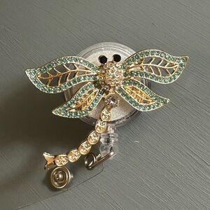 Gold and teal Dragonfly Badge Reel